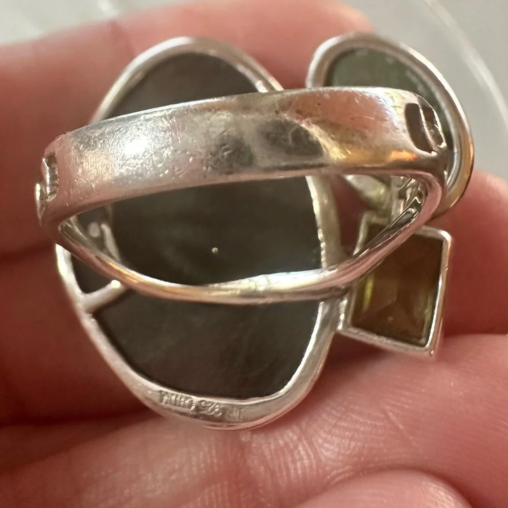 Elegant Labradorite, Peridot, Green Turquoise 925 Silver Cocktail Artisan Ring - Picture 7 of 15